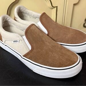 Vans Men's Tan and Cream Slip-On Shoes